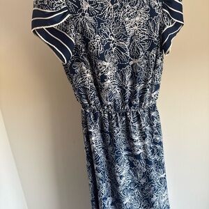 H&M Navy and White Floral Midi Dress